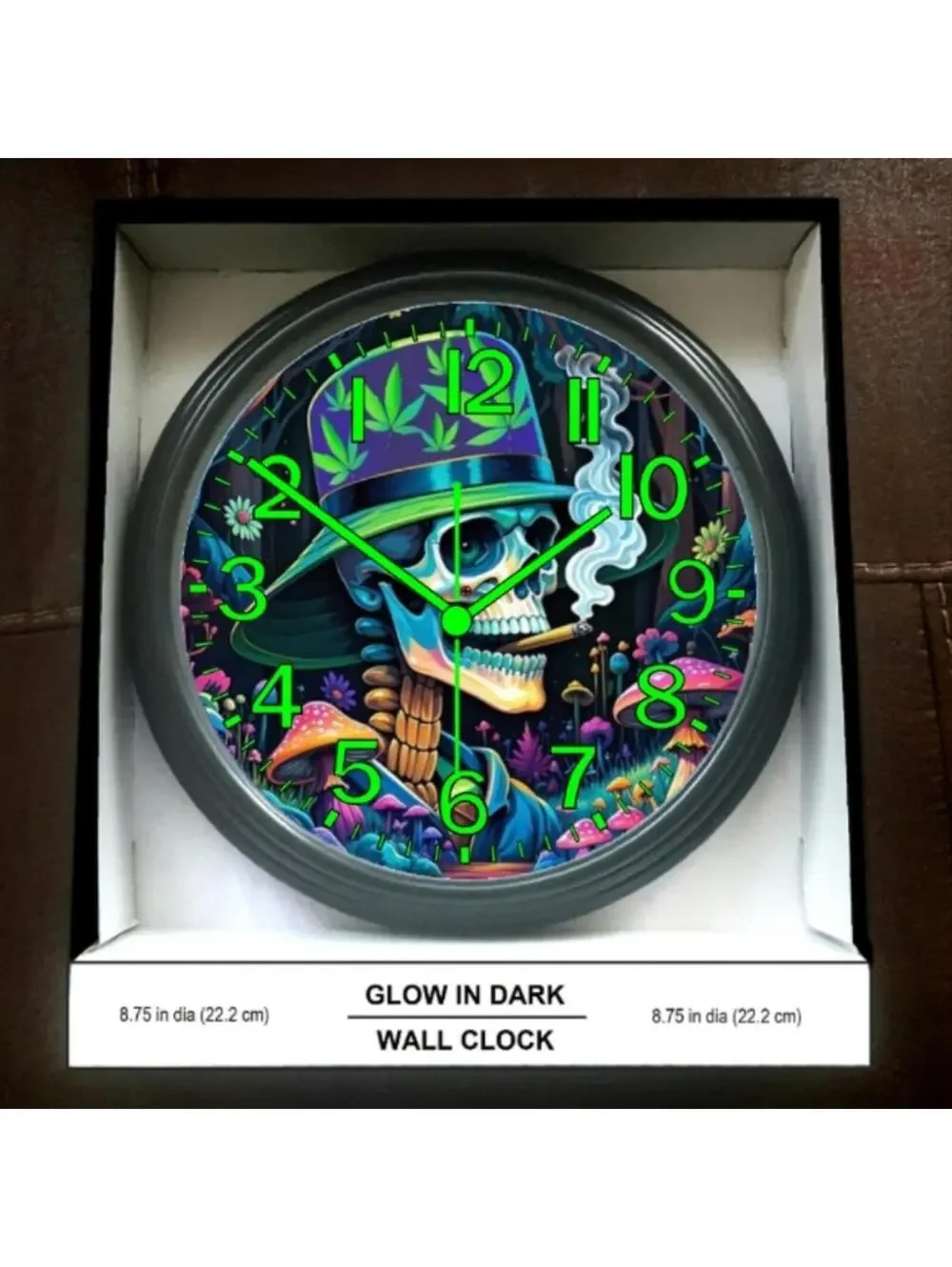 REVERSE TICKING CLOCK Psychedelic Blacklight Glow In The Dark Wall Clock New!